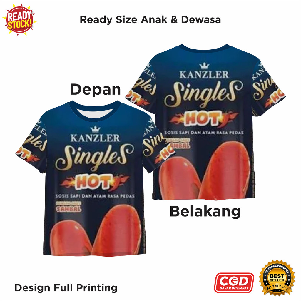 Kaos Sosis Ayam Kanzler Singles Hot Kenzler Full Printing Keren | Baju 3D Makanan Anak dan Dewasa Un