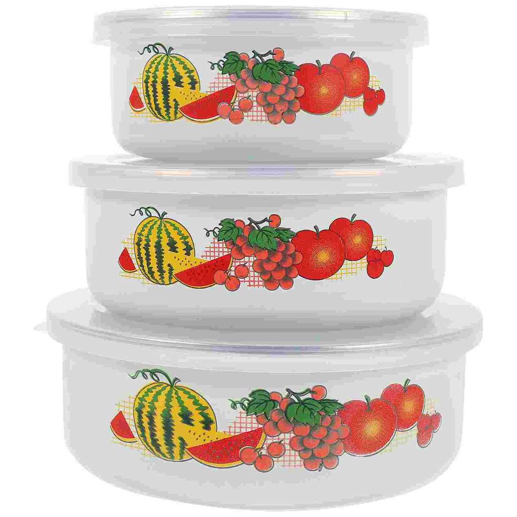 Mangkuk Enamel Mangkuk Enamel Peralatan Pencampur Tutup Baskom Saji Pasta Sup Makanan Set Antik Besa