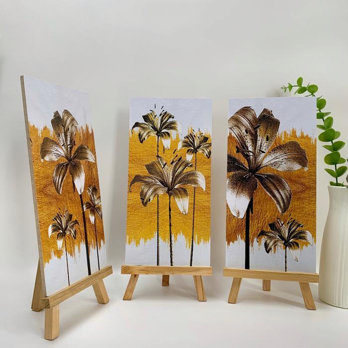 HIASAN DINDING BUNGA REALISTIK GOLD ABSTRAK BUNGA WALL DECOR 15X30 HIASAN DINDING KAMAR PAJANGAN