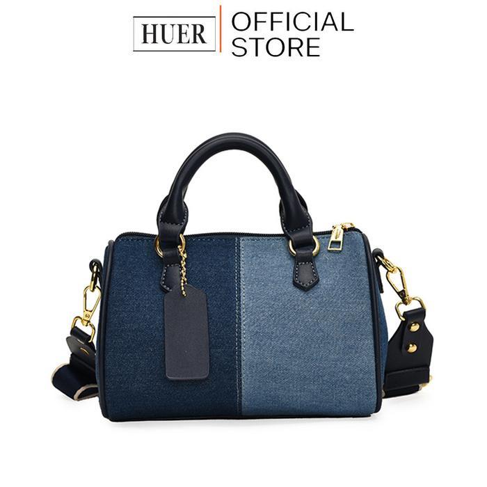 ORIGINAL HUER ~ Tas Wanita Lomira Color Blocking Denim Boston Bag 9536-580 READY STOCK