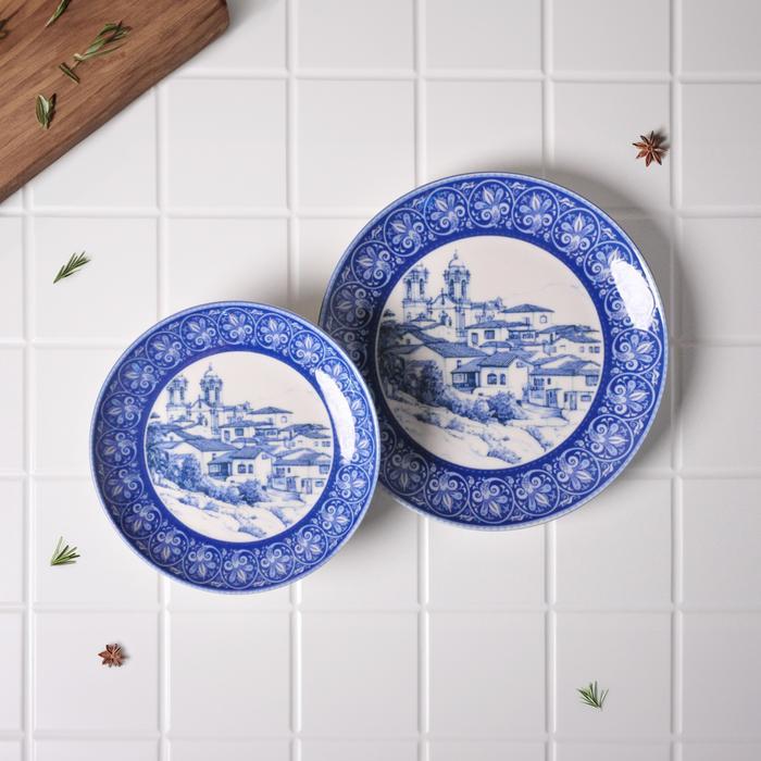 Village In Blue Dinner Salad Plate ( isi 4 )