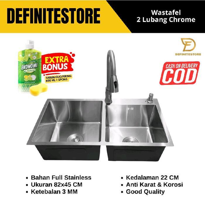 Kitchen Sink 2 Lubang Wastafel Cuci Piring 2 Lubang Bak Cuci Piring 2 Lubang Stainless Steel 8245