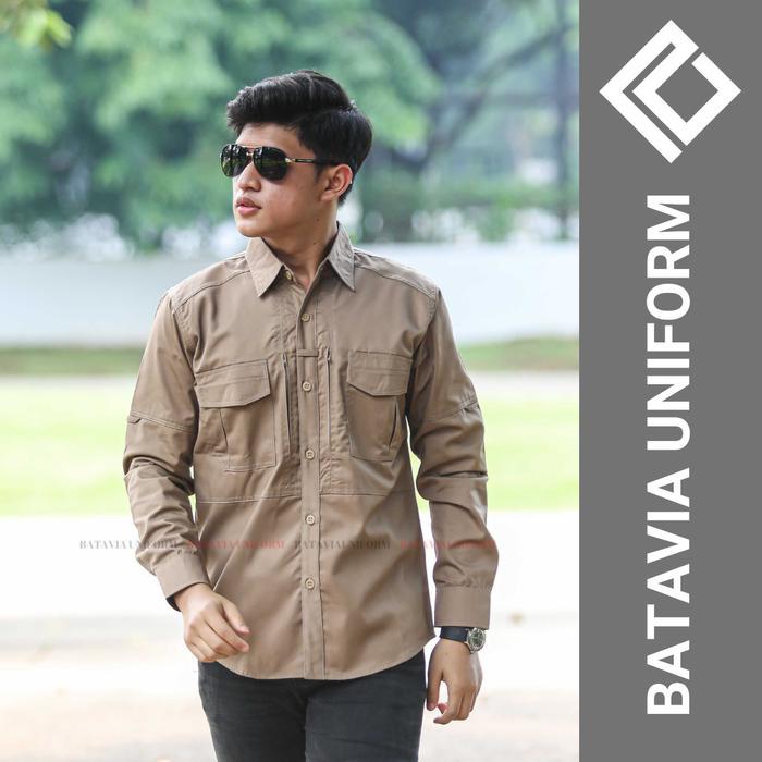 Baju TACTICAL Pria Lengan Panjang JUMBO- Kemeja Seragam Kerja Dinas Lapangan Tactical KHAKI Bahan
