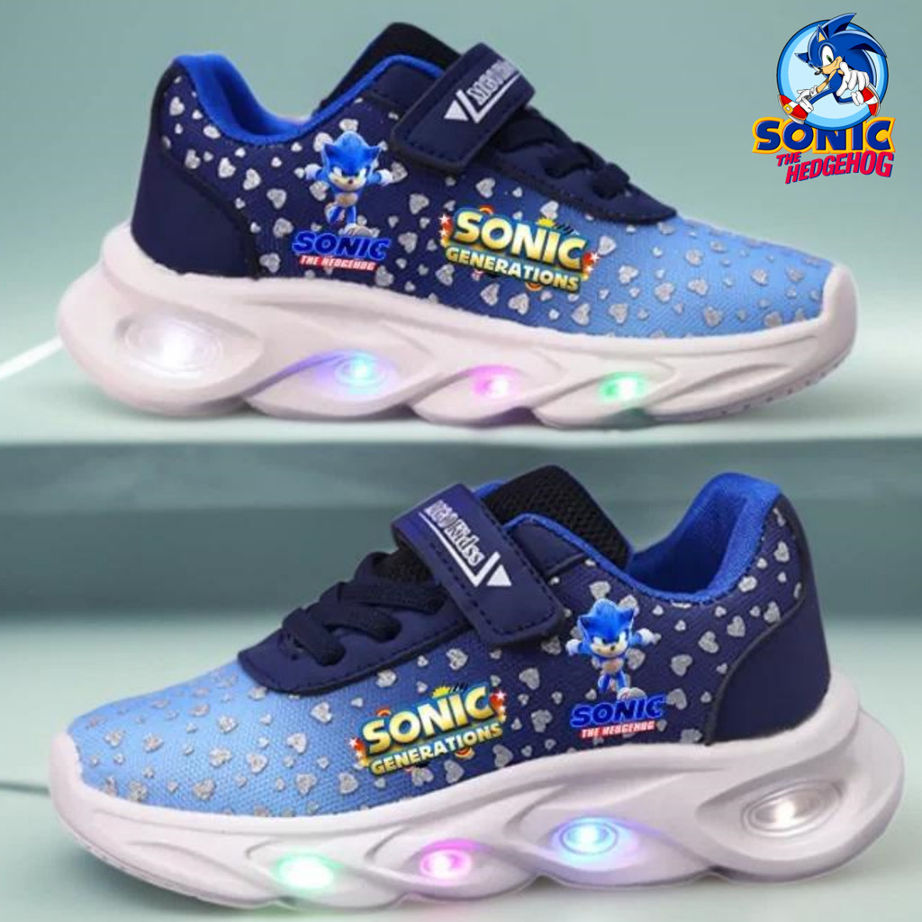 Anime Sonic Shoes Cartoon LED Tennis Shoes Cool Sonic Luminous Sport Shoes New Print Sonic 2-6 Y