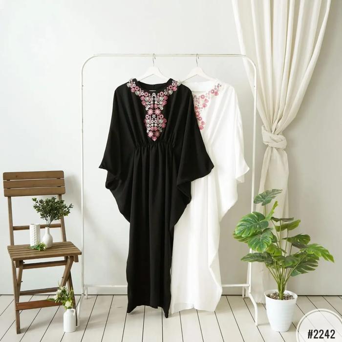 Afika Pink Embroidery Kaftan /Kaftan Bordir Putih Jumbo/ Kaftan Bordir Hitam Jumbo Muslim Panjang