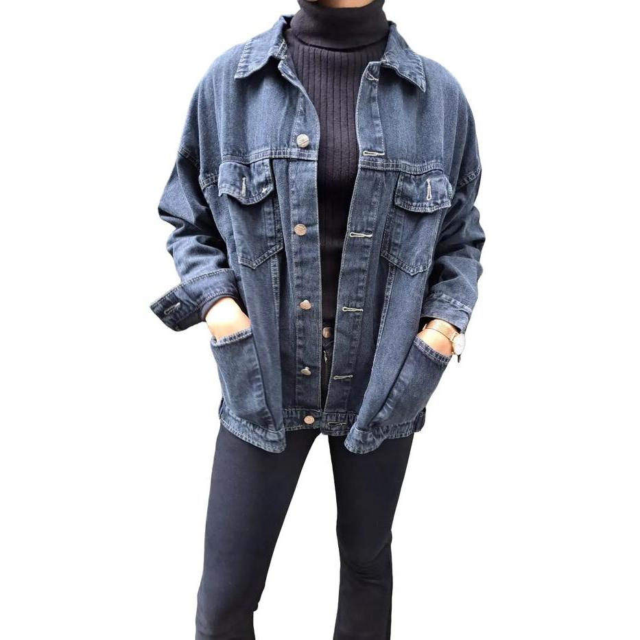 JAKET JEANS POLOS BASIC DENIM JACKET FIT TO XXL LIVY JACKET - DLINE PANJANG WANITA OVERSIZE OUTER