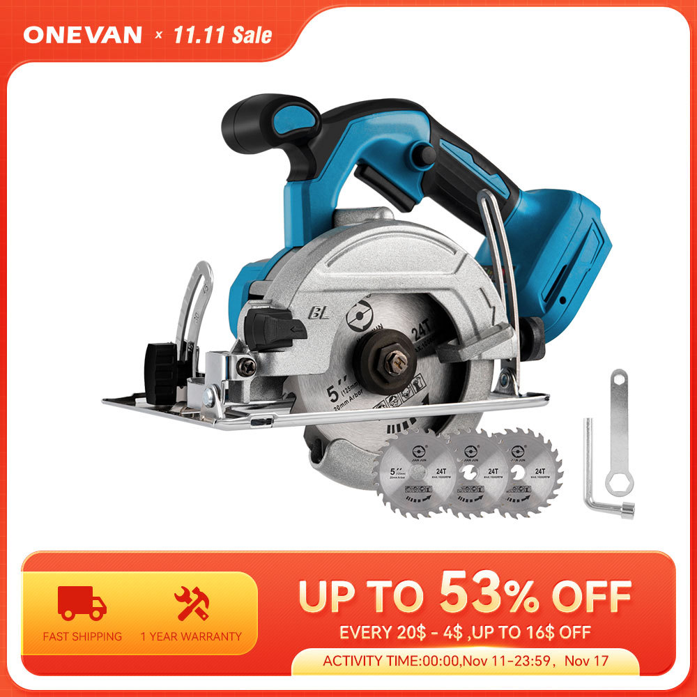 Brushless 5Inch 125mm Mini Electric Circular Saw  Cordless 0-45° Adjustbale Woodworking Power Garden