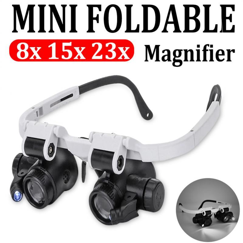 8x 15x 23x Head-Mounted Magnifier Glasses Magnifier Illuminating Microscope Headband Repair LED Lamp