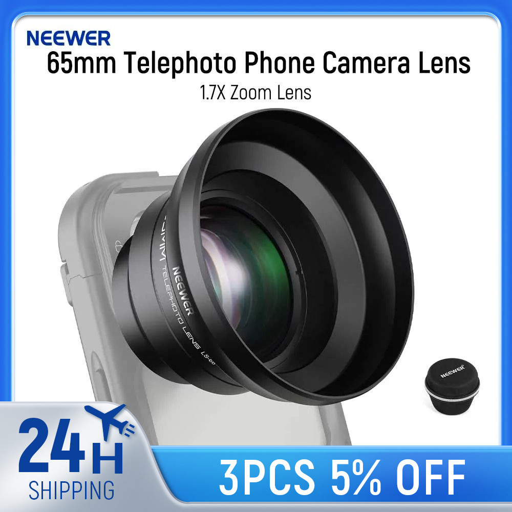 NEEWER HD 65mm Telephoto Phone Camera Lens with Lens Hood for Phone Cage Case, 1.7X Zoom Lens For