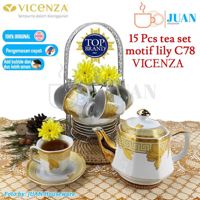 Tea set keramik teko + rak vicenza / coffee set motif lily C78