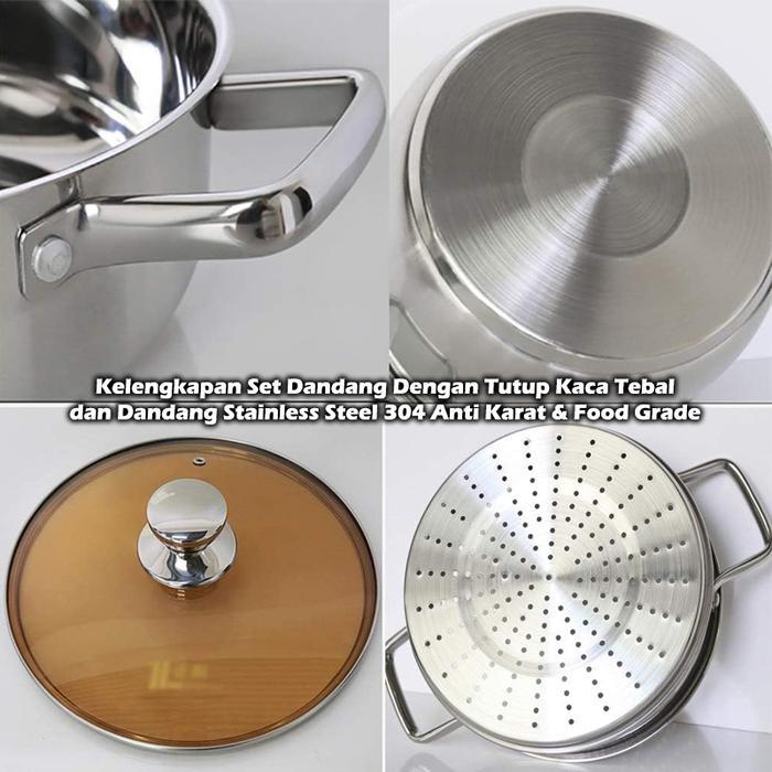 [SAMBUT AWAL TAHUN] TEXANIA Panci Kukusan Serbaguna Set Dandang dan Kukusan 2 Susun Full Stainless