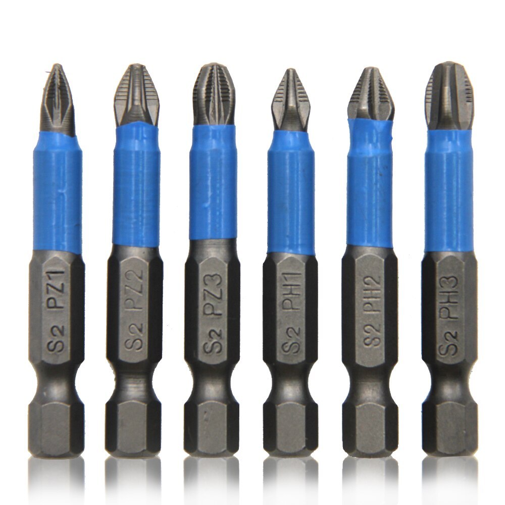 6Pcs Hex Shank Screwdriver Bit Set PH1 PH2 PH3 PZ1 PZ2 PZ3 S2 Steel Anti Skid Cross Head for
