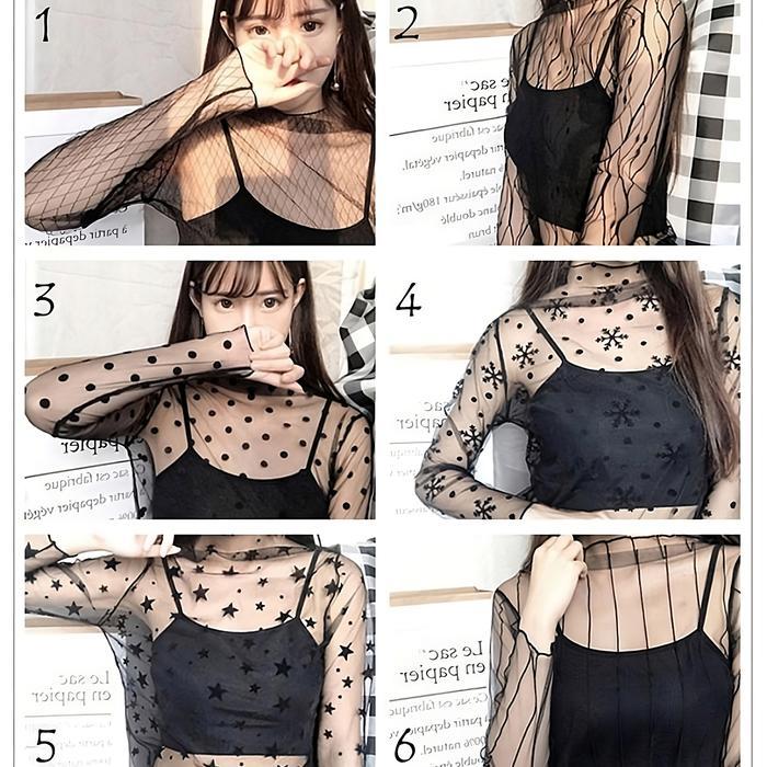 BAJU / ATASAN / SHIRT 20 LACE TRANSPARAN MESH RENDA OUTER Dress Hitam Wanita Panjang