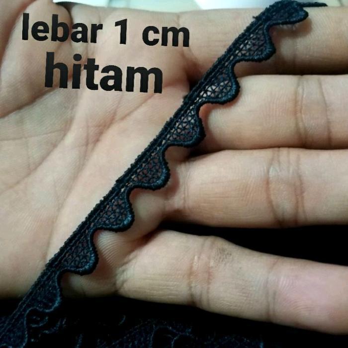 per rol 10 meter,renda giper warna hitam lebar 1 cm