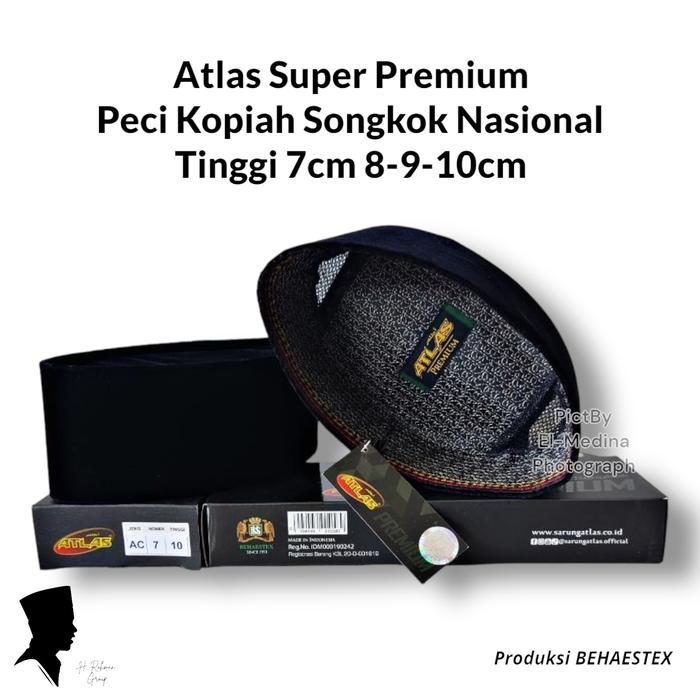 Peci Kopiah Hitam Atlas Premium Ac Tinggi 7 8 9 10 Cm Songkok Nasional Atlas Bludru Peci Atlas Tbk