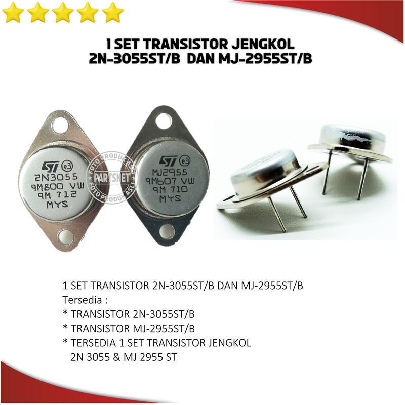 TRANSISTOR JENGKOL MJ2955 ST / 2N3055 MALAYSIA 1 SET
