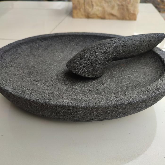 BEATA Cobek Batu Asli Oval Ukuran 16 cm -27 cm Free Ulekan