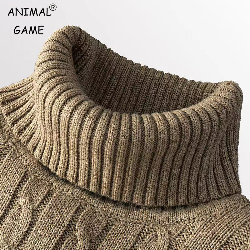 New Neck Sweater Casual Men'S Rollneck Knitted Sweater Keep Warm Men Jumper Woolen Sweater