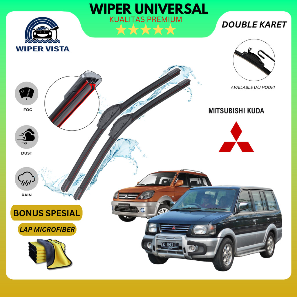 Wiper Mitsubishi Kuda Dual Kaca Depan Mobil Free Lap Microfiber