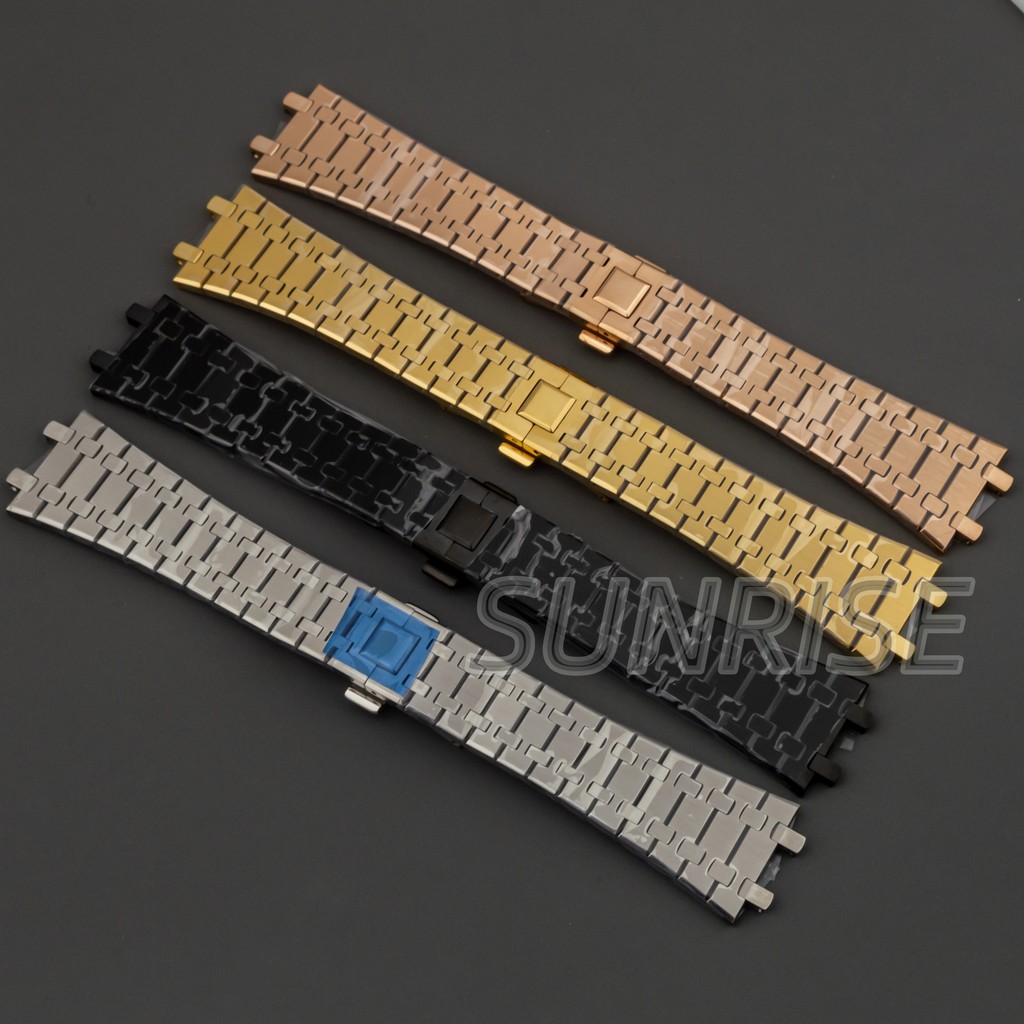 Rose Gold Black 26Mm Men Full Stainless Steel Bracelet For Ap Royal Oak Seiko 15400 15500 Watch