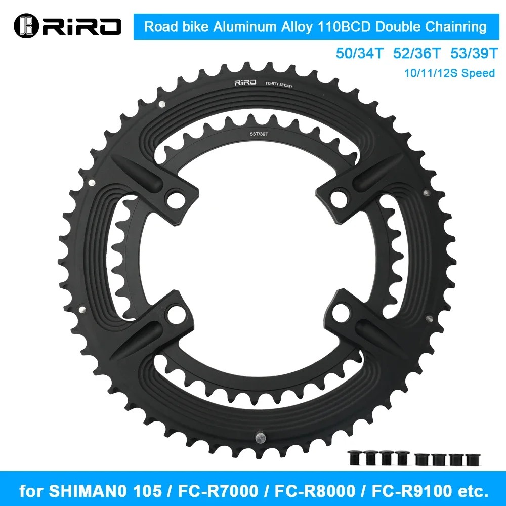 BEST RIRO 110BCD Road Bike Chainring for Shimano 105/Ultegra/Dura-Ace - Asymmetric 4-Bolt 50-34T 52-
