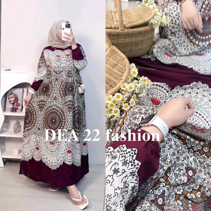 MIDI DRESS TERBARU MOTIF BATIK BUNGA/ DRESS MIDI RAYON LENGAN PANJANG KEKINIAN Gamis Wanita Dewasa