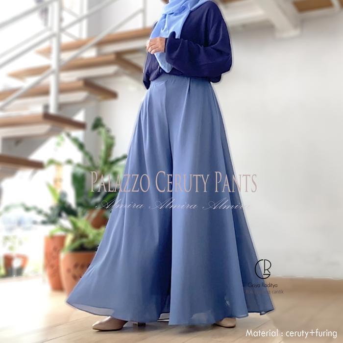 Kulot Wanita Panjang Payung Lebar Sifon Ceruty Palazzo Pants Griyaraditya Almira Muslim Panjang