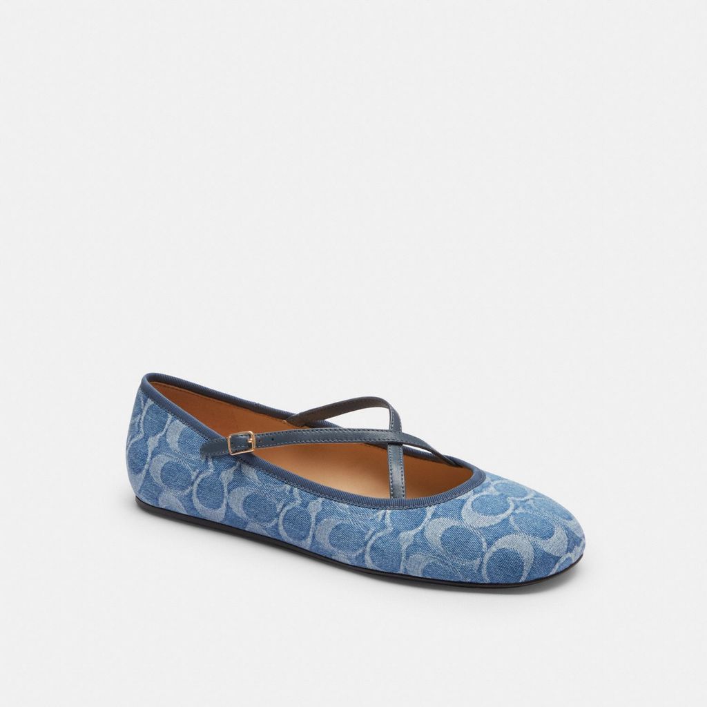 Coach Phoebe Ballet Flat In Signature Denim - Sepatu Flat Wanita