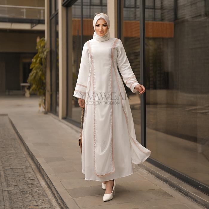 KYVA GAMIS MUSLIM WANITA ABAYA PUTIH TURKEY TERBARU 044 PESTA REMAJA MEWAH