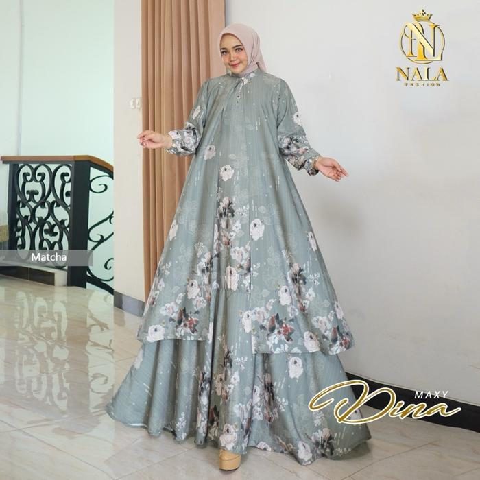 Dina Maxy Dress Marbela Silk Premium Import Ziper Depan pergelangan tangan smoke bawah lebar rempe