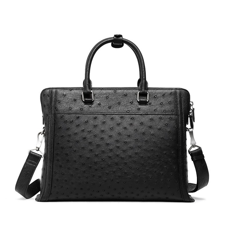 Authentic Real Ostrich Skin Men's Large Business Briefcase Black Laptop Case Bag Genuine Exotic