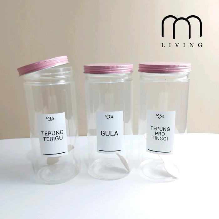 Toples Bumbu Dapur Aesthetic 1300ml TUTUP PINK Free Sendok & Label Waterproof