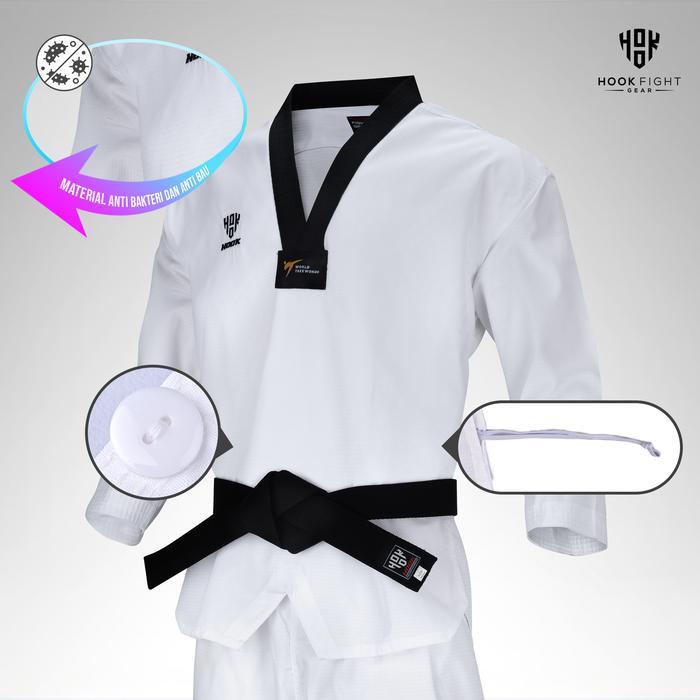 Baju Taekwondo Kerah Hitam Hook Dobok Seragam Taekwondo Dobok Seragam Taekwondo Kerah Hitam Hook