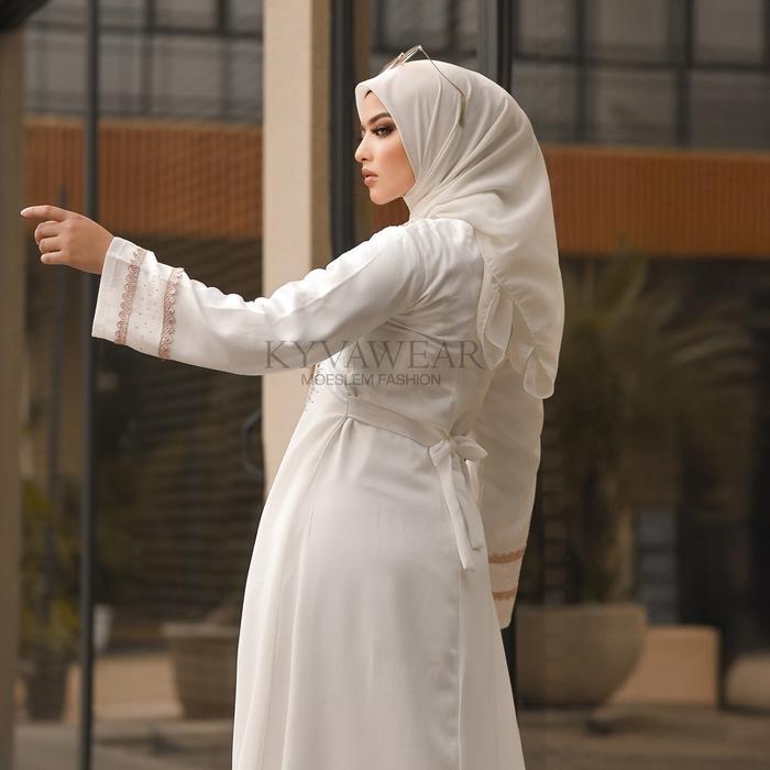 Kyva Gamis Muslim Wanita Abaya Putih Turkey Terbaru 044 Pesta Remaja Mewah