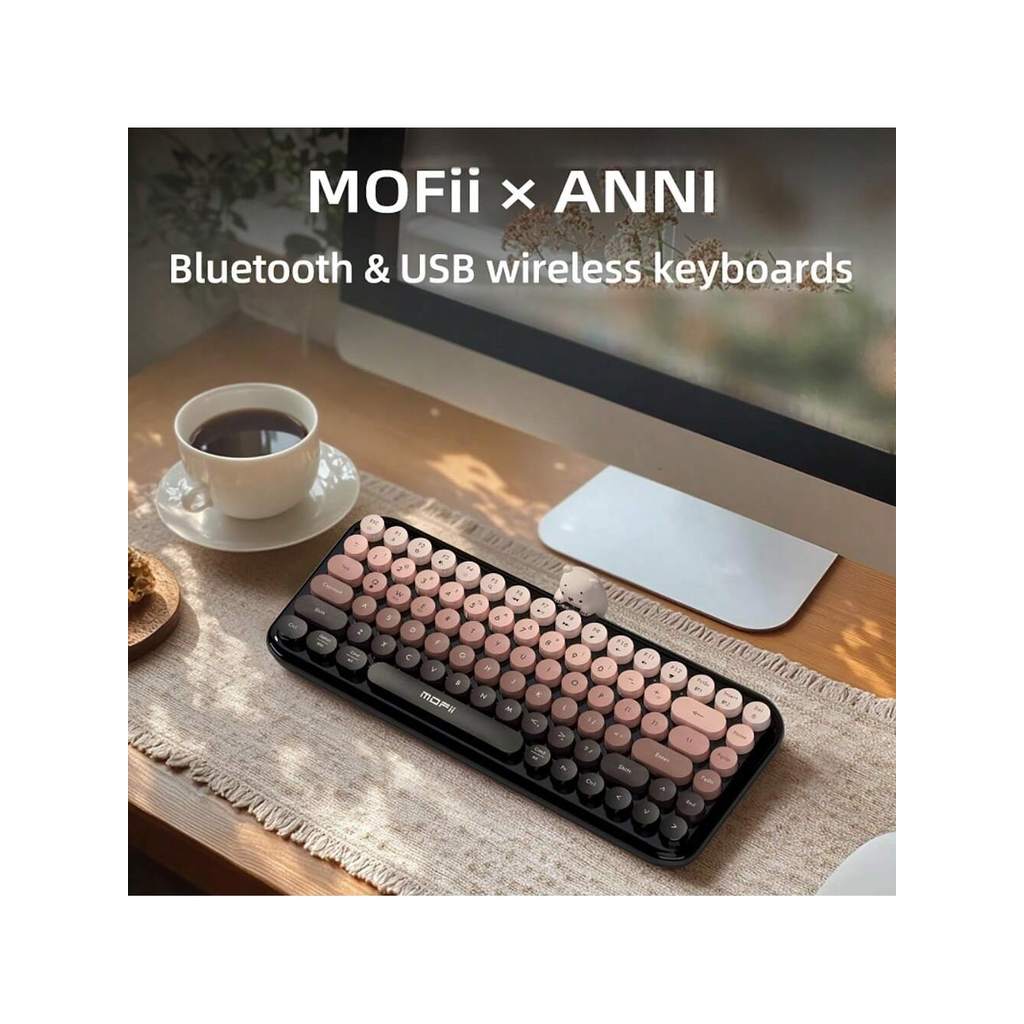 BLUETOOTH+USB WIRELESS KEYBOARD 84 KEYS RETRO ROUND KEYCAPS CUTE BEAR WIRELESS KEYBOARD FOR