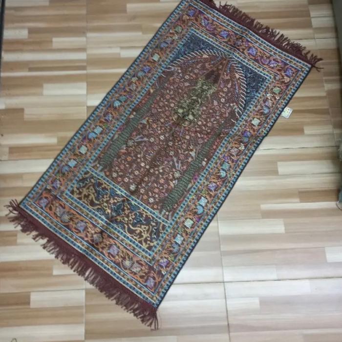 Sajadah Aydin Carpet Tipis Bordir Ukutan 70X110 Muslim Motif Turki Hitam