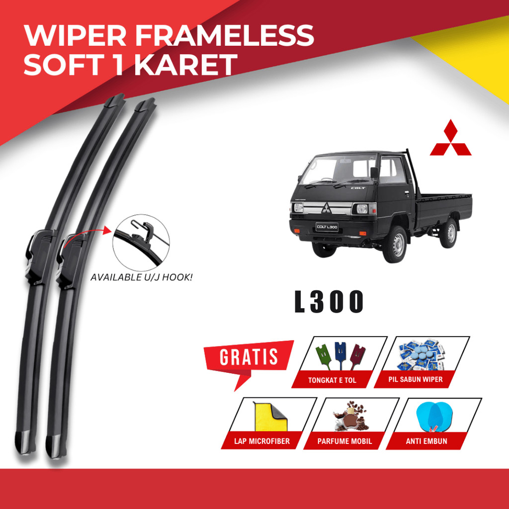 Wiper Mitsubishi L300 Frameless Kaca Depan Mobil Free 5 Bonus