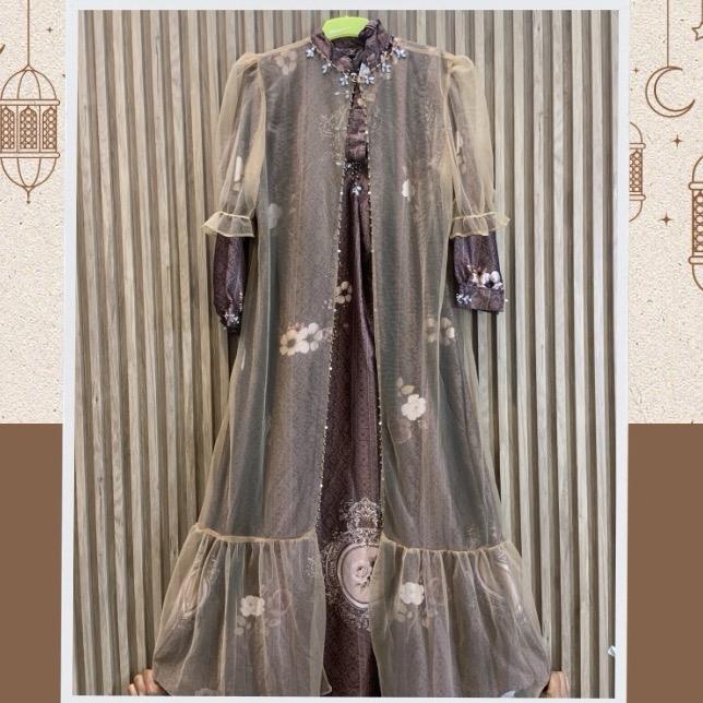 Rhs- Tiffany Gamis Payet Silky Dan Outer Tricott Organza Simple Cantik Gamis Lebaran 2 In 1 Gamis