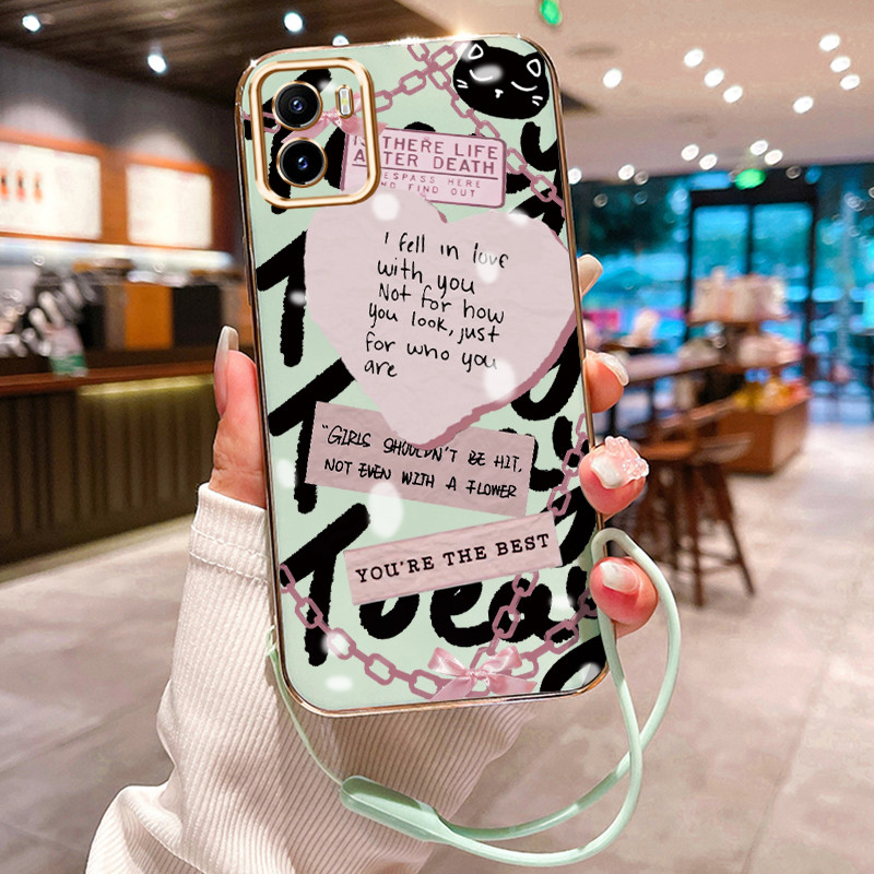 Casing Hp Untuk VIVO Y15S Y15A Y01 Case Heart Quote Elektro Plating Cesing silikon Kasing SoftCase K