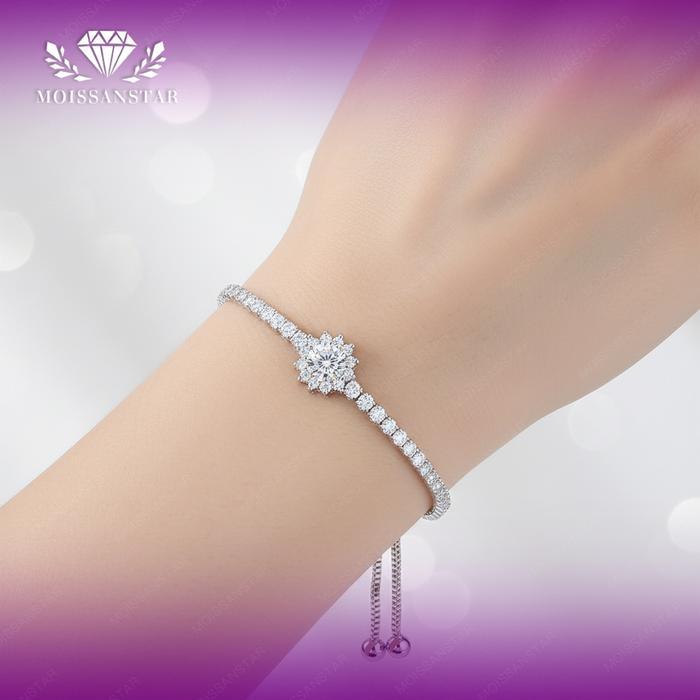 OS4-MS-B07 Gelang Wanita Moissan Star Permata Moissanite 5 Layer Platinum Sertifikat GRA Asli