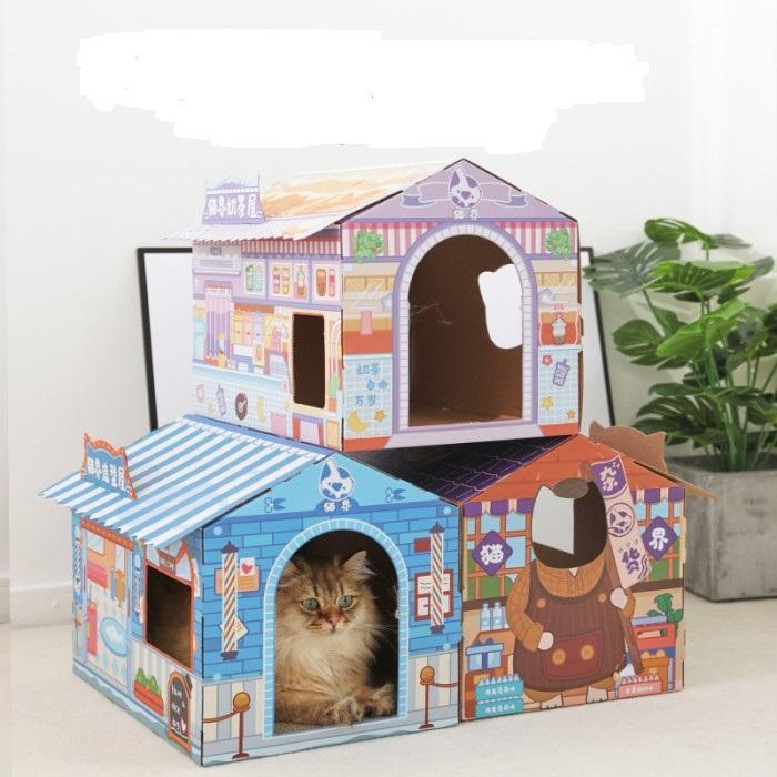 Best Seller Rumah Kucing Mainan Kucing Garukan Cakaran Bermotif Tempat Tidur Kardus Cat House Large