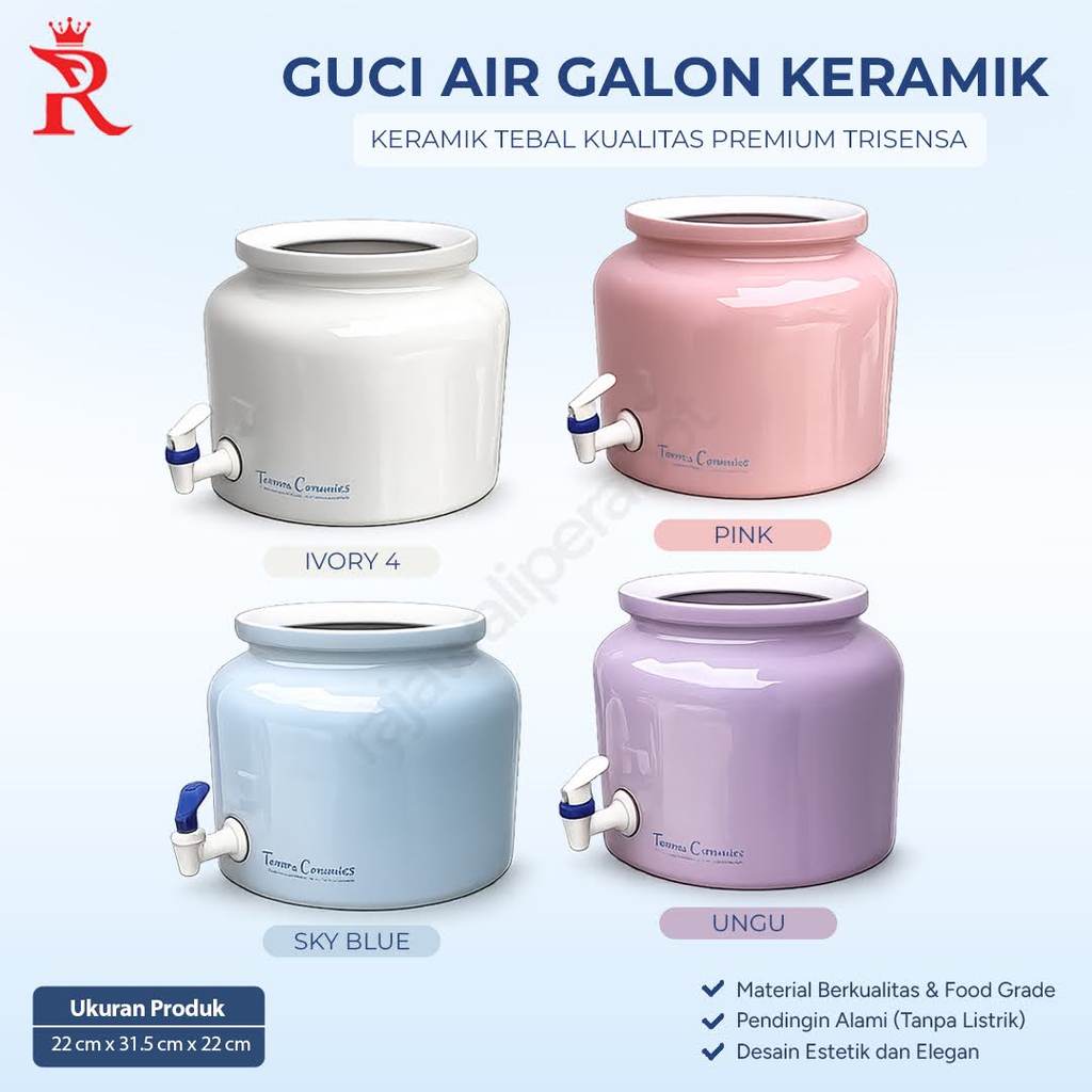 Guci Galon 12 Liter Dispenser Air Gentong Air Keramik Polos Trisensa