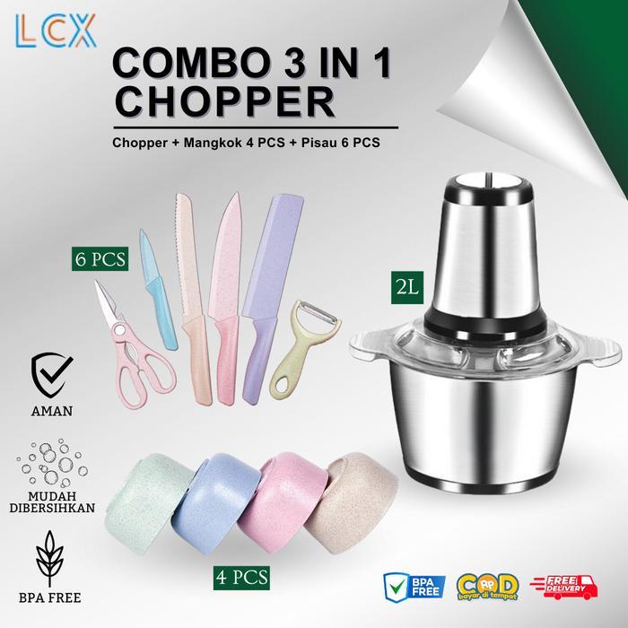 Philips - Paket Hemat 3In1 Stainless Blender Daging Penggiling +1Set Pisau + 4Pcs Mangkuk Set
