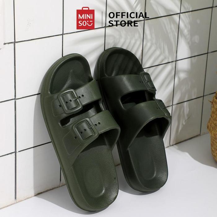 Miniso Toys - New Sandal Slop Untuk Pria Dan Wanita Double Strap Sol Datar Empuk Korean Fashion