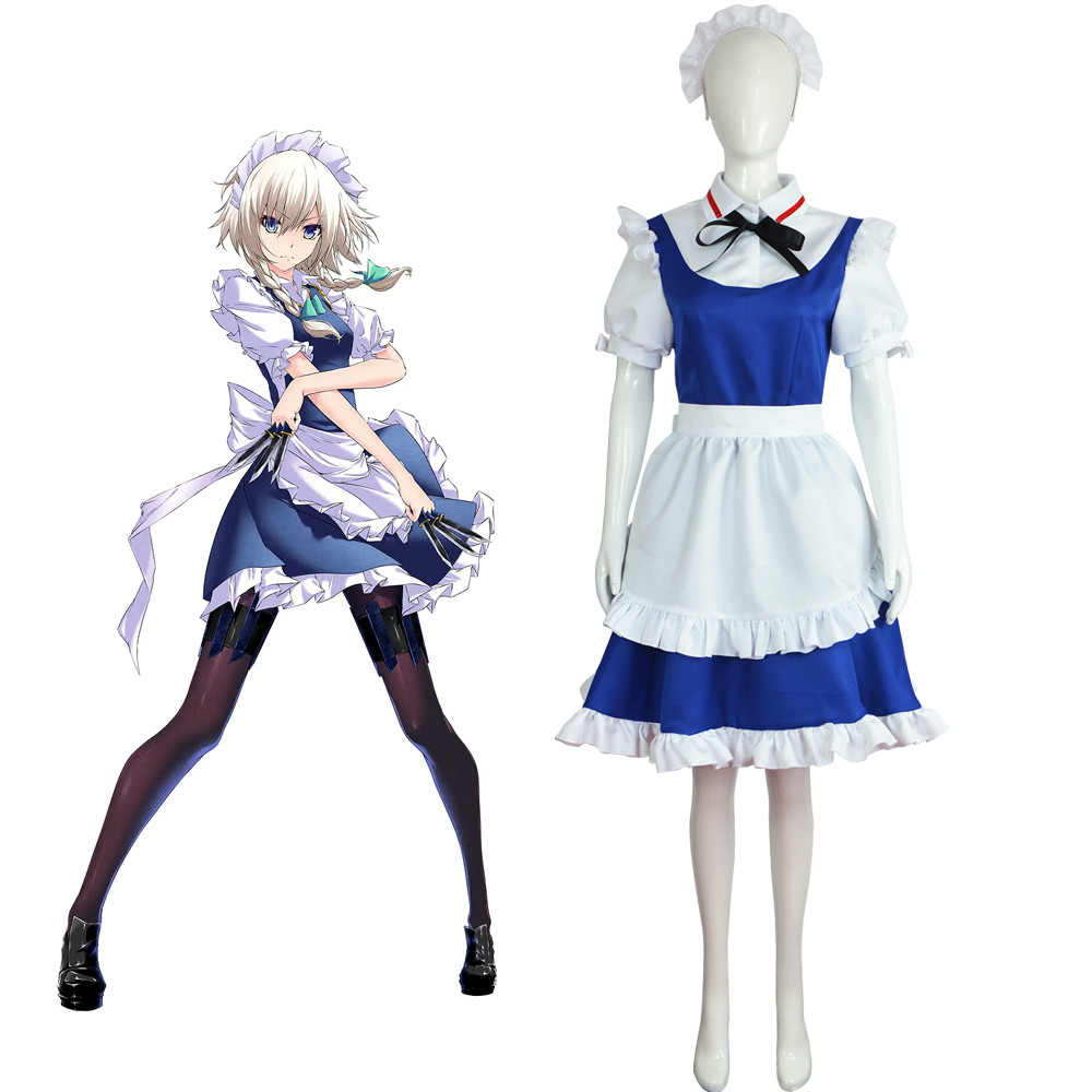 Game Anime Izayoi Sakuya Cosplay Costume For Touhou Project Party Adult Clothes With Headwear Maid