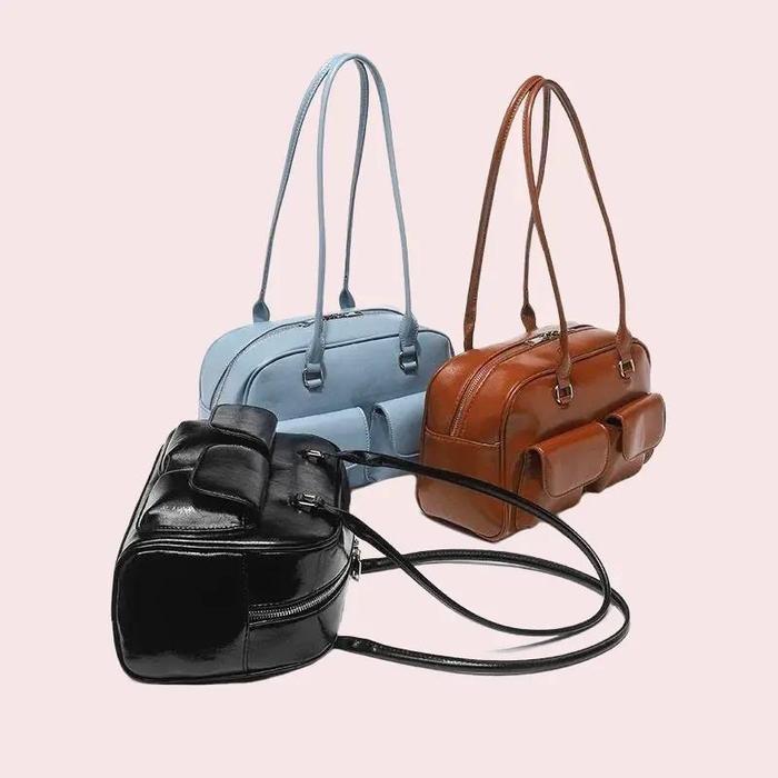 Hody Bag - Leoni Bag - Tas Bahu Wanita Korea Hitam Kulit Dengan Banyak Kantong Kualitas Premium