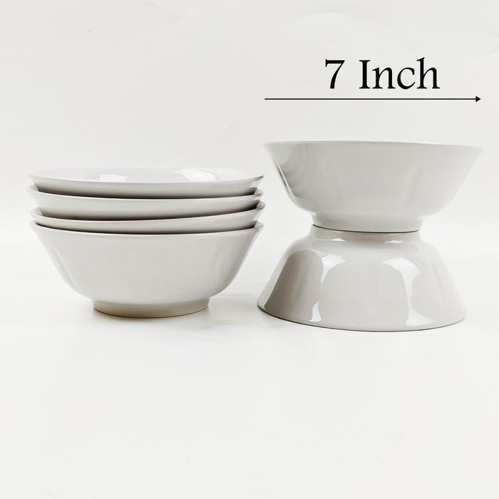 Mangkok Keramik Bakso Motif Putih Polos JUMBO 7 Inch - 6 Pcs