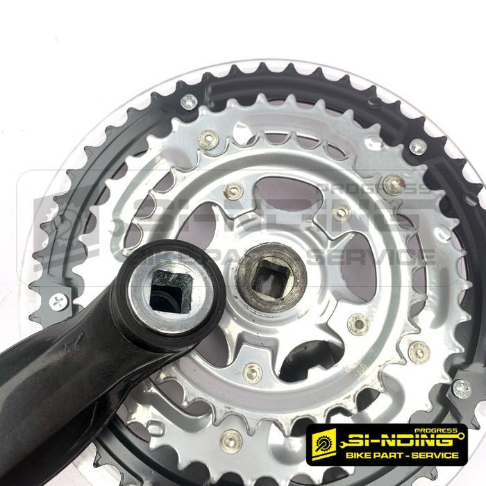 Gear Gir Crank Set 3 Susun Speed 48T GENIO Hitam As Besar Sepeda Gunung MTB Federal Hitam Silver 28