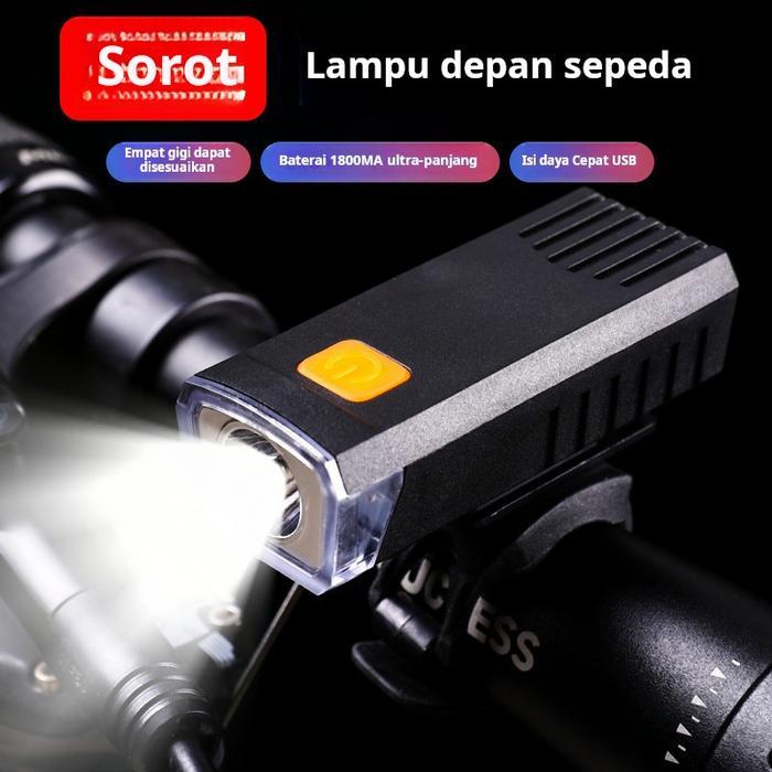 Lampu depan sepeda untuk bersepeda di malam hari, lampu sepeda gunung isi ulang, lampu sepeda gunung