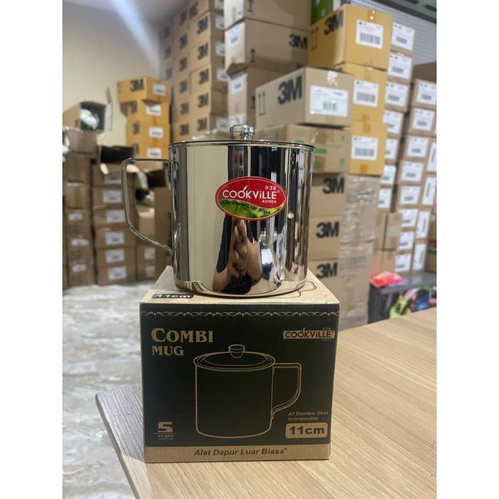 Cookville MUG W / cover korea stainless 11cm Gelas Stainless Cook ville Korea